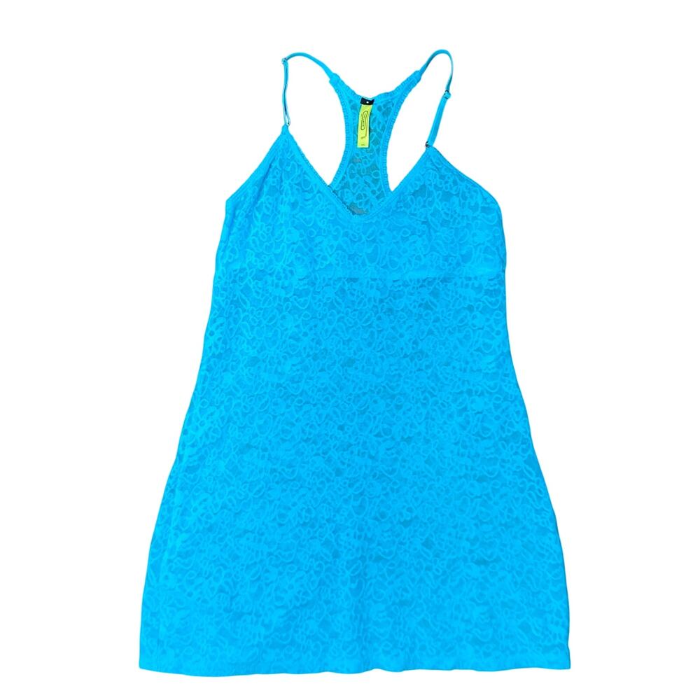 Victoria's Secret Slip Dress Sz L Teal Lacie Chemise Semi-Sheet Lace Racerback